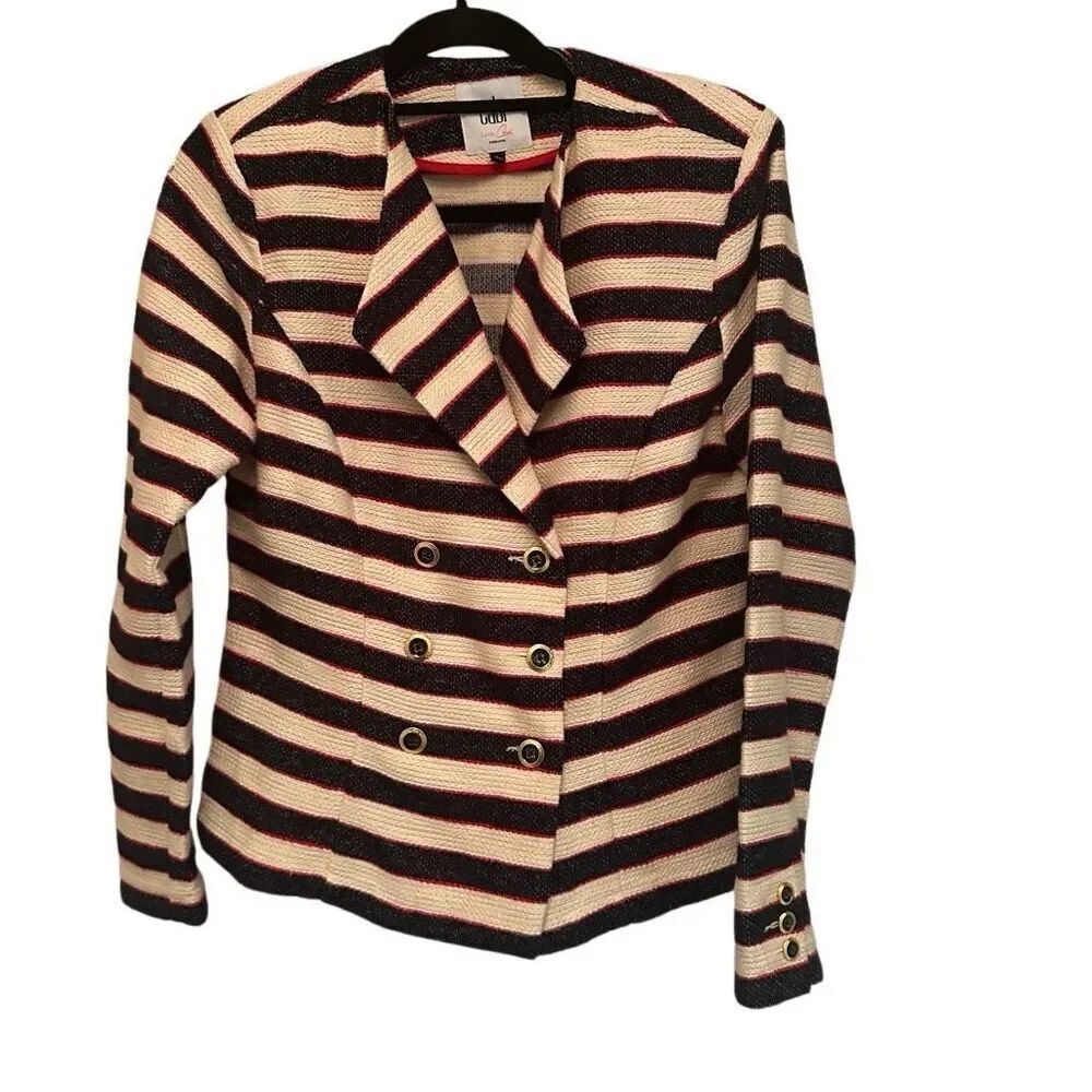 Cabi cream and navy striped blazer with red trim - size 6